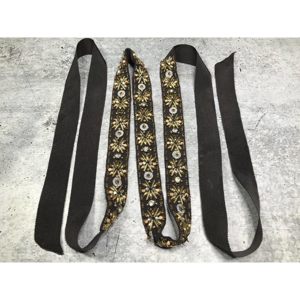 J.Crew ~Grosgrain Ribbon Belt w/ Beads & Rhinestones ~ Dark Brown ~One Size~NWOT